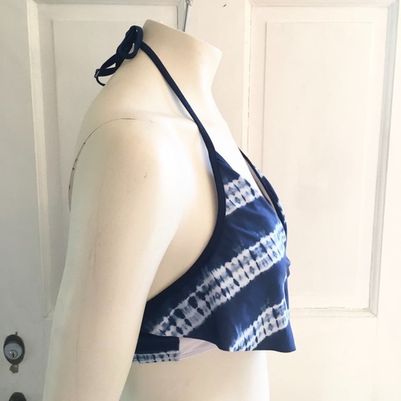 BOBBIE BROOKS Tie Dye Stripe Flounce Front Halter Tie Swim Top SZ L - Picture 5 of 11